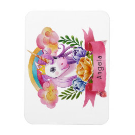 Girls Cute Lila Unicorn Rainbow eget namn Magnet