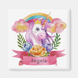 Girls Cute Lila Unicorn Rainbow eget namn Magnet