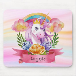 Girls Cute Lila Unicorn Rainbow eget namn Musmatta