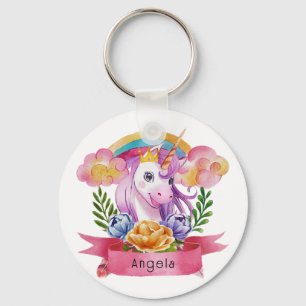 Girls Cute Lila Unicorn Rainbow eget namn Nyckelring