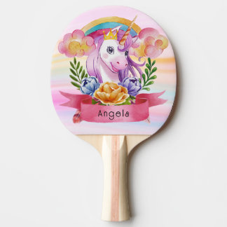 Girls Cute Lila Unicorn Rainbow eget namn Pingisracket