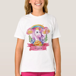 Girls Cute Lila Unicorn Rainbow eget namn T Shirt