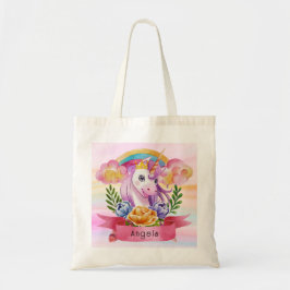 Girls Cute Lila Unicorn Rainbow eget namn Tygkasse