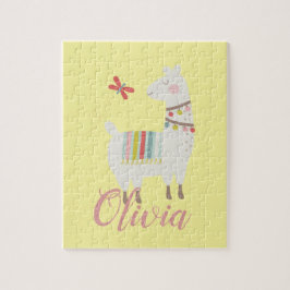 Girls Cute Llama Personlig Namn Kids Pussel