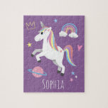 Girls Cute Magic Lila Unicorn & Namn Kids Pussel<br><div class="desc">Den här söta och moderna barnpusslet har en lila enmajsliknande tecknad,  med regnbåge,  prinsessan krona,  hjärta,  stjärnor och planet,  och kan vara personlig med dina flickor namn. Perfektens magiska och giriga gåva till vilken enmajsgåva som helst älskare!</div>