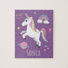 Girls Cute Magic Lila Unicorn & Namn Kids Pussel