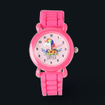 Girls Cute Magic Rainbow Unicorn och Namn Kids Armbandsur<br><div class="desc">Den här söta och magiska barnklockan har en snygg, handmålad regnbågslampa med rosa bakgrund. Den här vackra färglösa designen har också en ställe som gör att du kan lägga till din flickas namn. Med tydliga och lättlästa siffror är denna "första" klocka underbar för dem som just börjar lära sig tiden....</div>