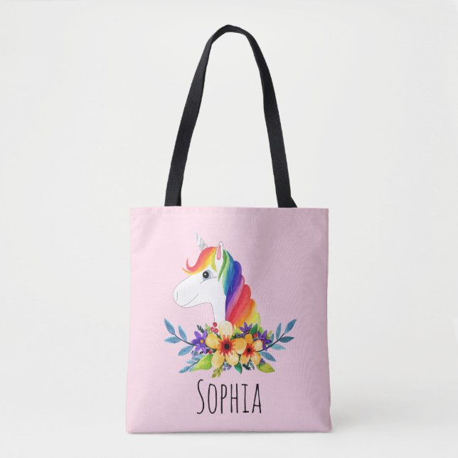 Girls Cute Magic Rainbow Unicorn och Namn Kids Tygkasse (Framsida)