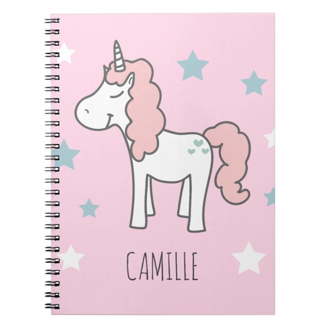 Girls Cute Magical Pink Unicorn Kids School Anteckningsbok (Framsidan)