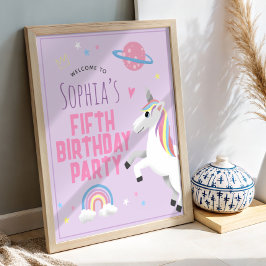 Girls Cute Magical Unicorn Birthday Welcome Sign Poster