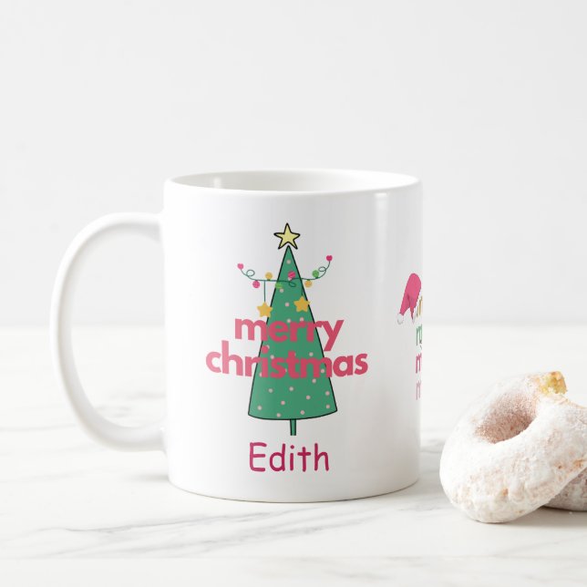 Girls Cute Merry Rosa Julgran Mugg (Med munk)