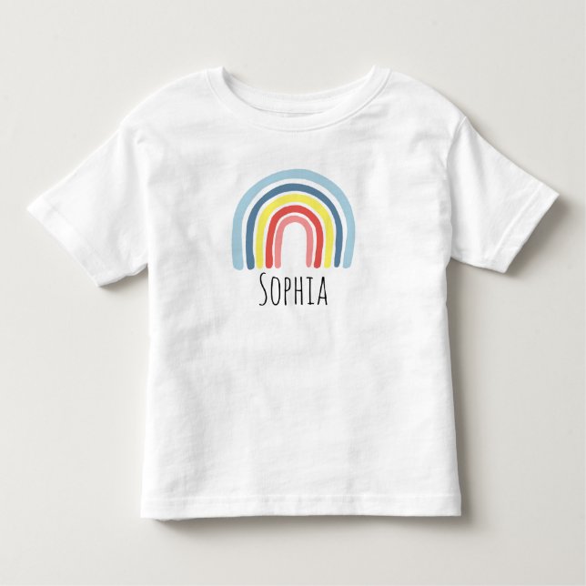 Girls Cute Modern Magic Rainbow Tecknad och Namn T Shirt (Framsida)