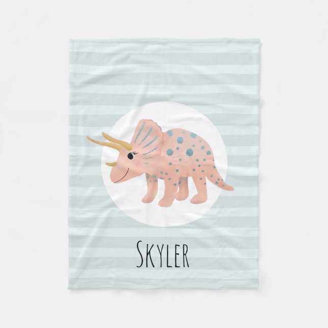 Girls Cute Modern Rosa Triceratops Dinosaur Kids Fleecefilt (Framsidan)