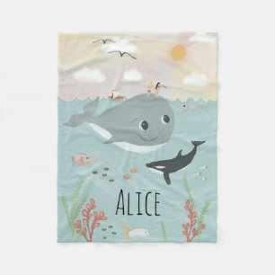 Girls Cute Ocean Orca och Whale Kids Fleecefilt