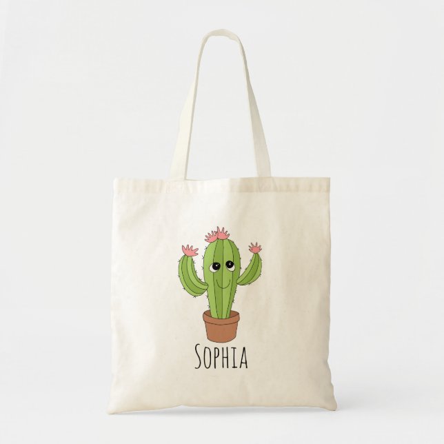 Girls Cute och Trendig Kawaii Cactus och Namn Kids Tygkasse (Framsidan)
