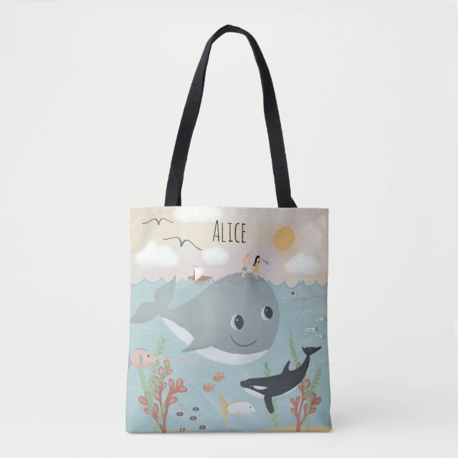 Girls Cute och Whimsical Ocean Whale Tygkasse (Framsida)