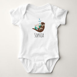 Girls Cute Otter Tecknad Flowers och Namn T Shirt