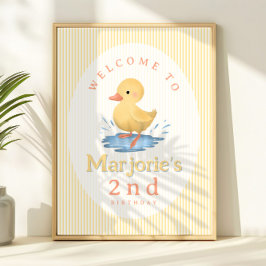 Girls Cute Pastel Duckling Birthday Welcome Sign Poster