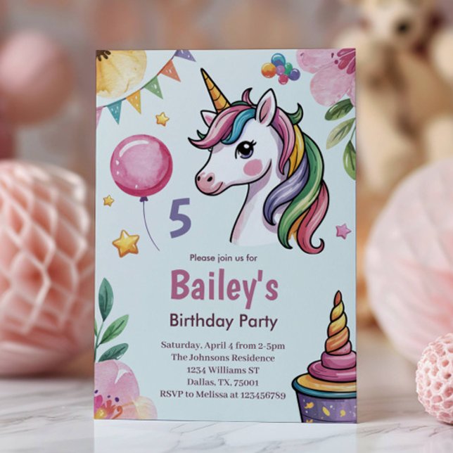 Girls Cute Pastel Unicorn Barns födelsedag Inbjudningar (Skapare uppladdad)