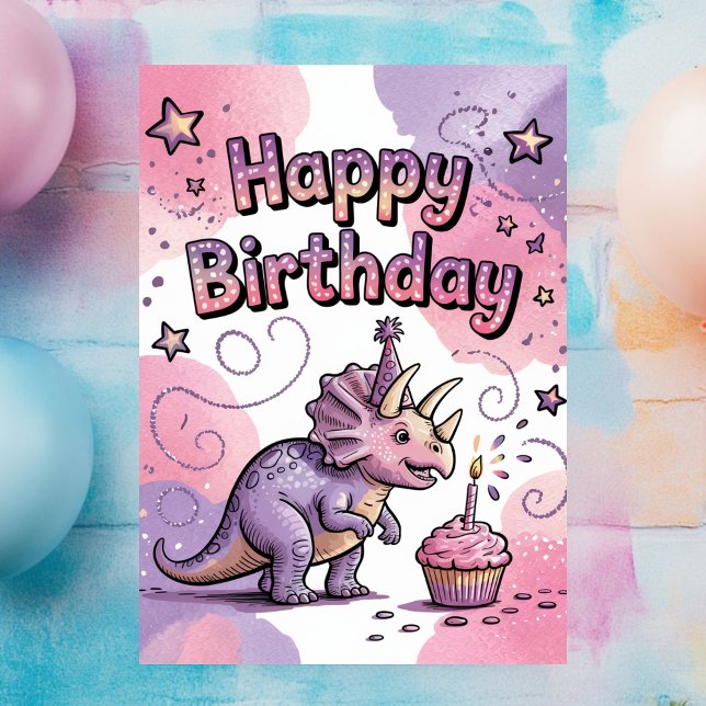 Girls Cute Personalized Dinosaur Birthday  Vykort (Skapare uppladdad)