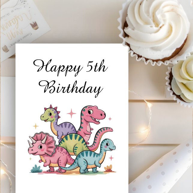 Girls Cute Personlig Dinosaur Birthday Kort (Skapare uppladdad)