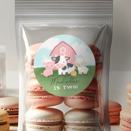 Girls Cute Pink Farm Animal Kids Birthday Runt Klistermärke