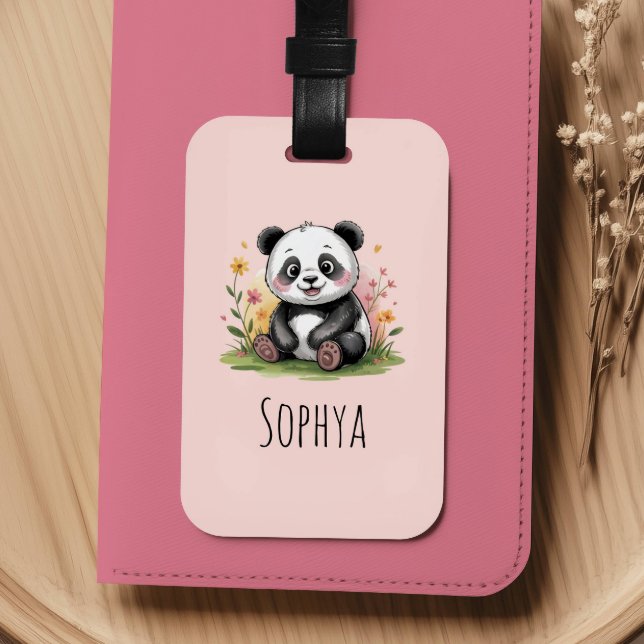 Girls Cute Pink Panda Kids Bagagebricka (Skapare uppladdad)