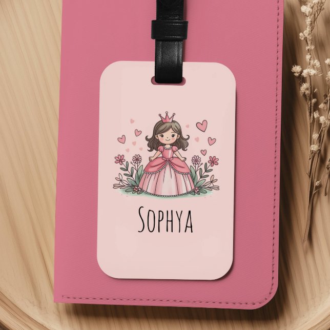 Girls Cute Pink Princess Kids Bagagebricka (Skapare uppladdad)