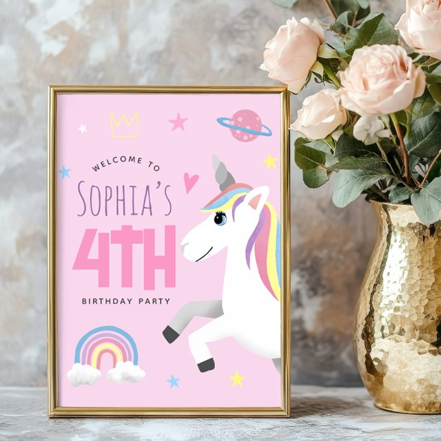 Girls Cute Pink Unicorn Welcome Sign Poster (Skapare uppladdad)