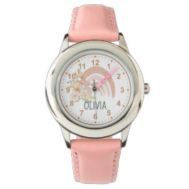 Girls Cute Rainbow Boho Flowers Rosa Anpassat namn Armbandsur