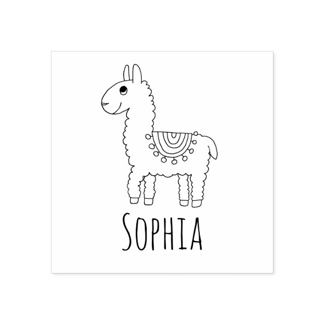 Girls Cute Rainbow Llama & Namn School Bookplate Stämpel (Tryck)