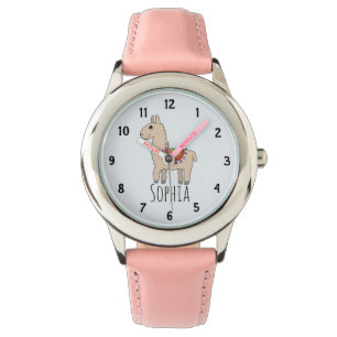 Girls Cute Rainbow Llama Tecknad och Namn Kids Armbandsur