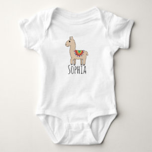 Girls Cute Rainbow Llama Tecknad och Namn T Shirt