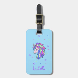 Girls Cute Rainbow Magic Unicorn & Custom Name Bagagebricka