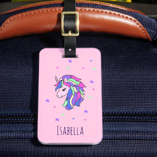 Girls Cute Rainbow Magic Unicorn & Custom Name Bagagebricka