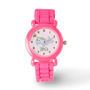 Girls Cute Rainbow Narwhal Tecknad och Namn Kids Armbandsur