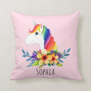 Girls Cute Rainbow Unicorn och Namn Kids Kudde