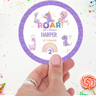 Girls Cute Roar Dinosaur-Födelsedagsfest Runt Klistermärke