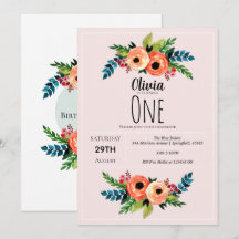 Girls Cute Rosa 1:a födelsedag Vattenfärgsblommor