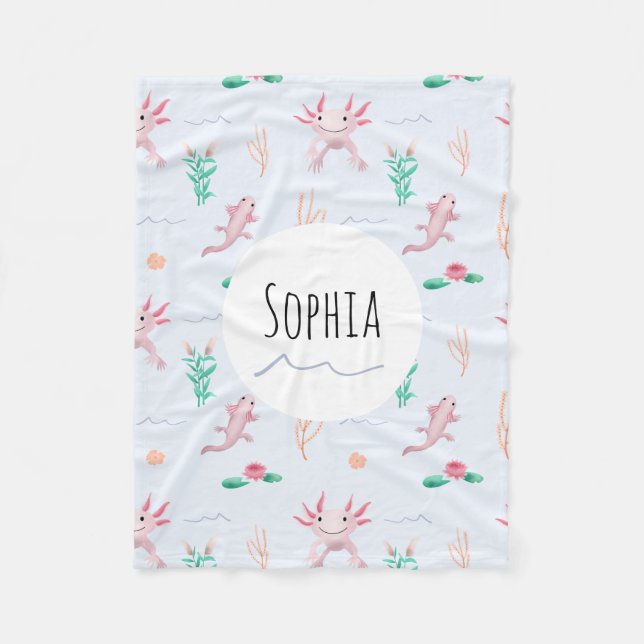 Girls Cute Rosa Axolotl River Mönster Kids Fleecefilt (Framsidan)