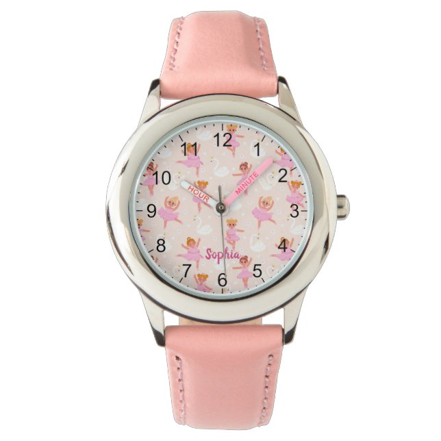 Girls Cute Rosa Ballerina Personlig Namn Armbandsur (Framsida)
