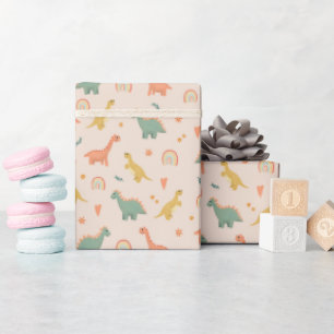 Girls Cute Rosa Blommigt Dinosaur Barns födelsedag Presentpapper