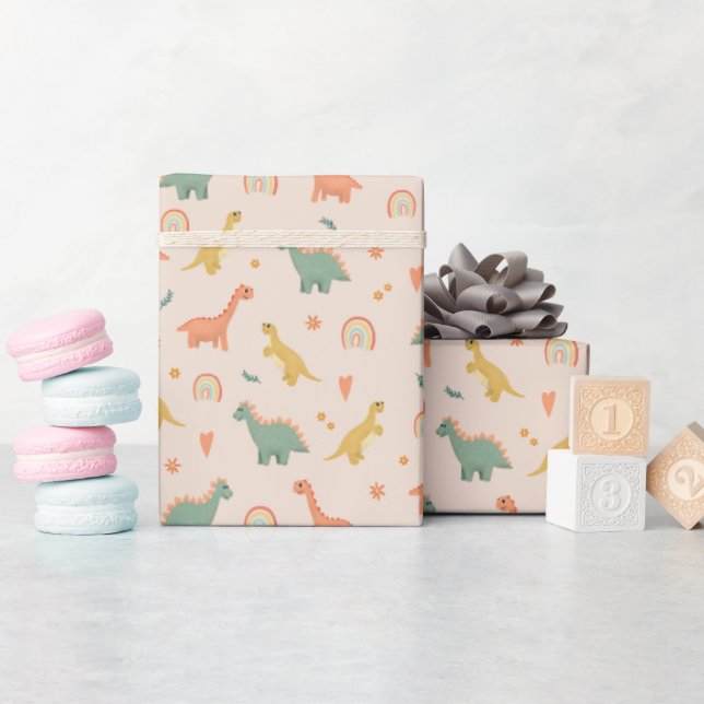 Girls Cute Rosa Blommigt Dinosaur Barns födelsedag Presentpapper (Baby Shower)
