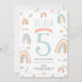 Girls Cute Rosa Boho Rainbow Blommigt Birthday Inbjudningar