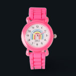 Girls Cute Rosa Boho Rainbow och Namn Kids Armbandsur<br><div class="desc">Den här söta och gigantiska barnklockan har en tecknad för trendigets regnbåge på rosa bakgrund. Den här fina boho-designen har också en ställe för dig att lägga till din flickas namn. Med tydliga och lättlästa siffror är denna "första" klocka underbar för dem som just börjar lära sig tiden. Den perfekt...</div>