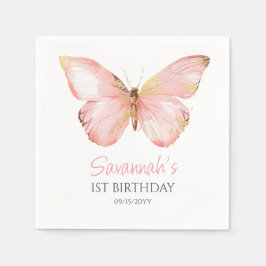 Girls Cute  Rosa Butterfly 1:a födelsedagen Party Pappersservett