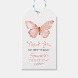 Girls Cute  Rosa Butterfly 1:a födelsedagen Party Presentetikett