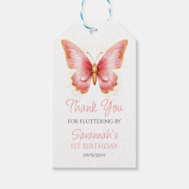 Girls Cute Rosa Butterfly 1:a födelsedagen Party Presentetikett