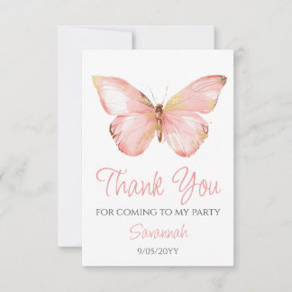 Girls Cute  Rosa Butterfly 1:a födelsedagen Party Tack Kort