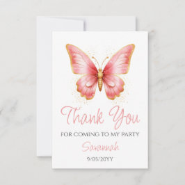 Girls Cute Rosa Butterfly 1:a födelsedagen Party Tack Kort
